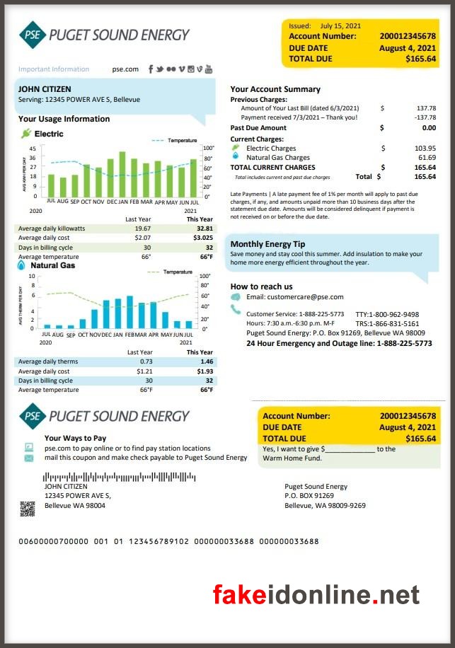 Avista Utilities (WA/ID/OR) Utility Bill Template